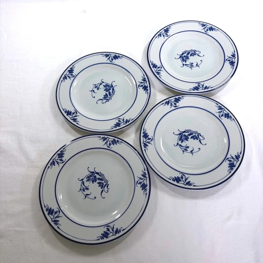 4 Vintage Blue & White Salad Plates 6.25